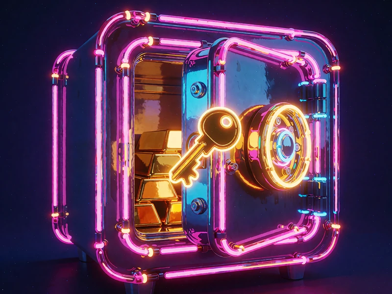 Złoty klucz przed uchylonym sejfem pełnym sztab złota - kategoria slot&oacute;w Bonus Buy w Wyns